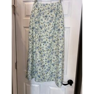 Liz Claiborne Maxi Skirt Linen Rayon Floral Cottagecore Vintage 14 Prairie